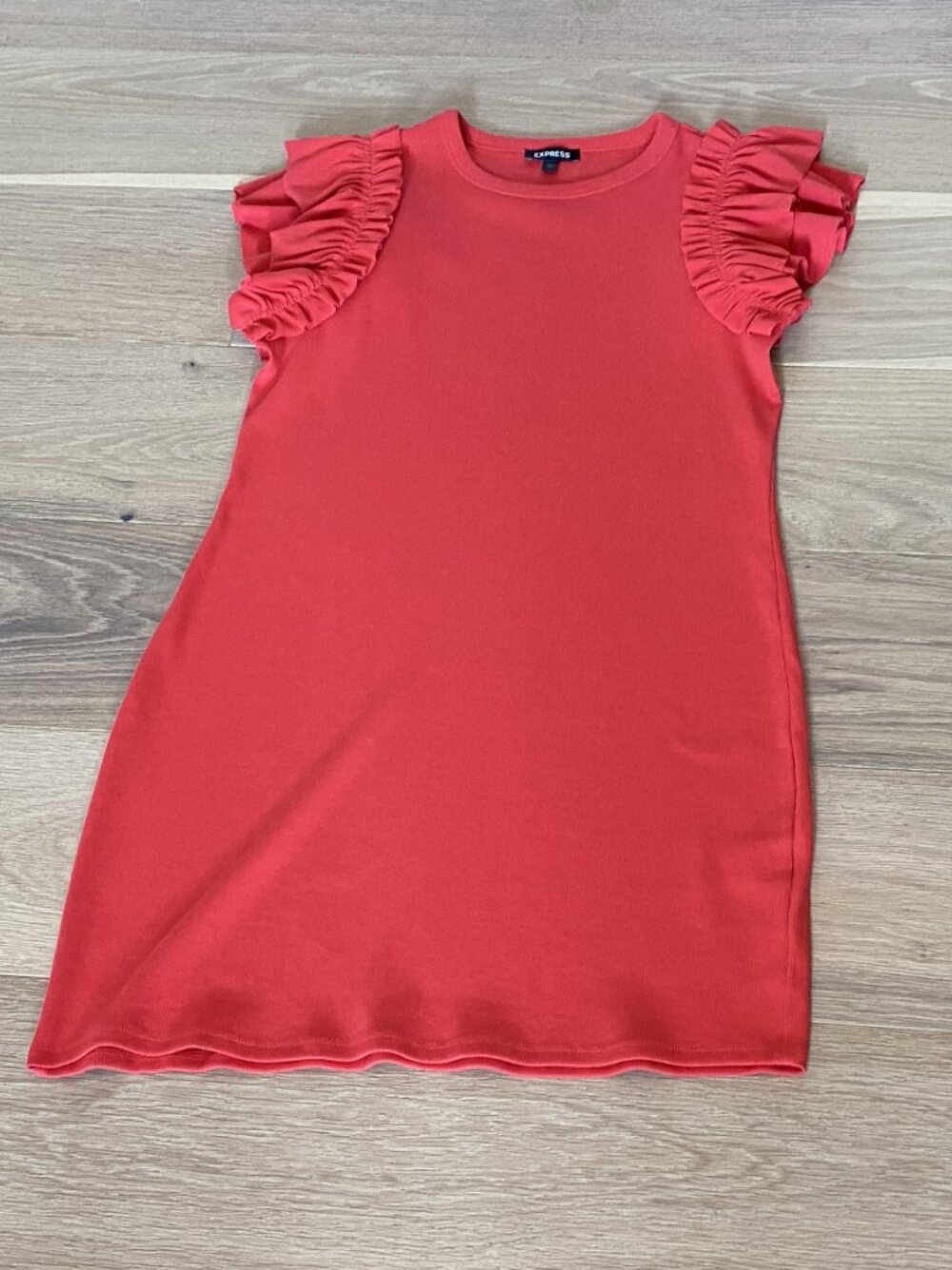 Express Red Ribbed Dress w Shoulder Detailing Size L - Picture 2 of 9